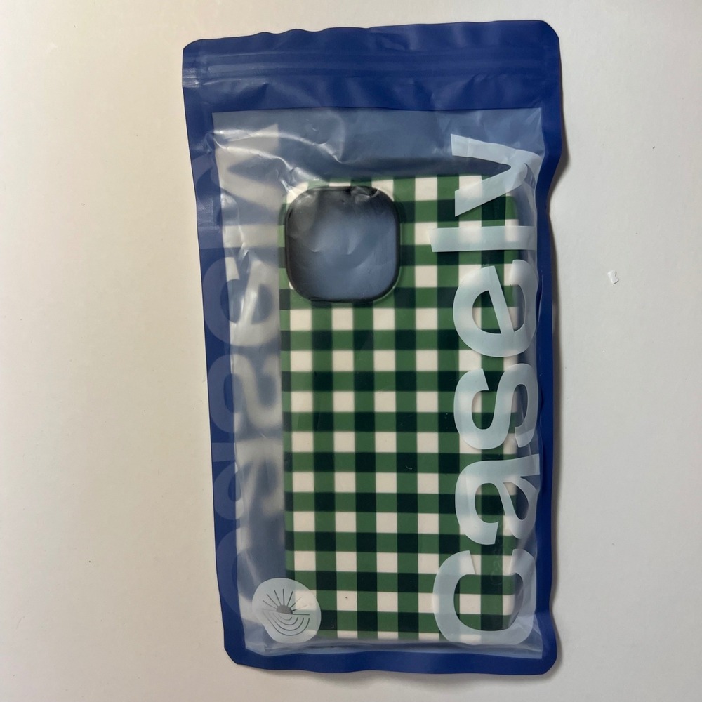 Casely IPhone 14 Bold Flex Black Bumper Matte Finish Magsafe Green White Gingham